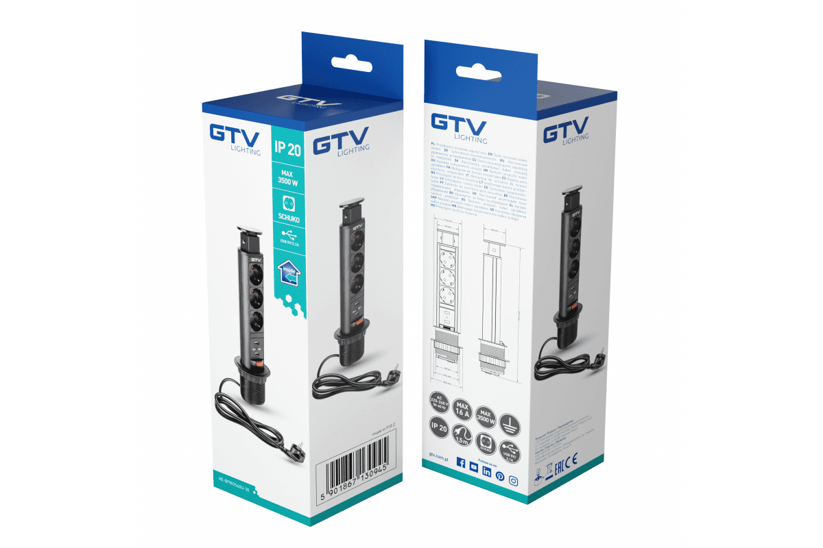 GTV AE-BPW3S60U-20 ROZETKA ÜÇLÜ QARA + USB